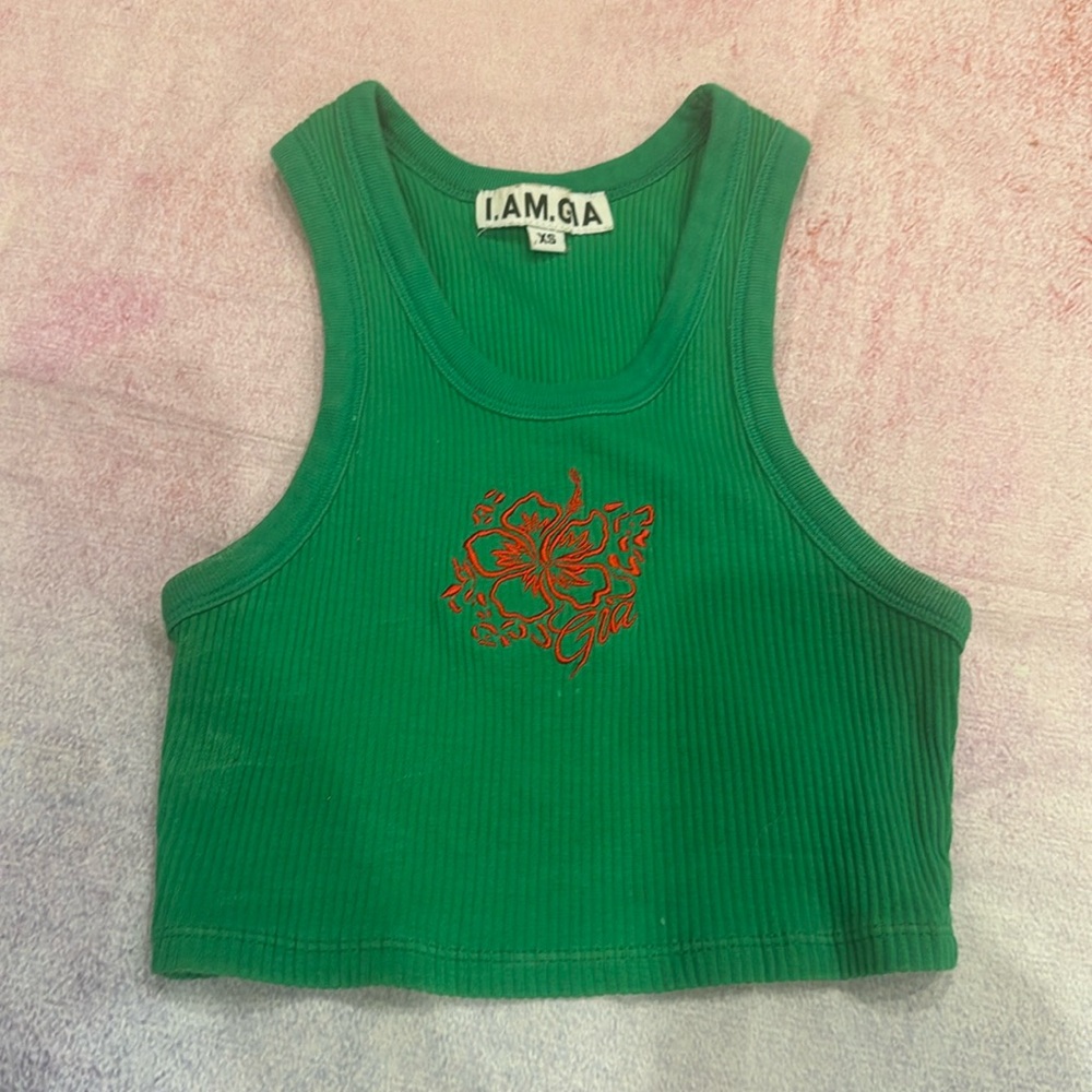 I.AM.GIA green ribbed cropped tank top shirt sleeveless blouse